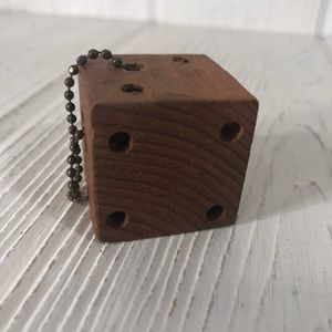 Vintage OOAK Wood Dice Die Key Chain 1 3/8” Cube